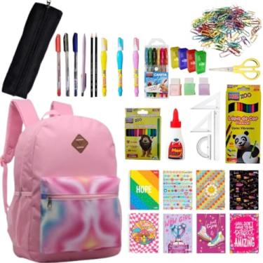 Imagem de Kit Material Escolar com 59 Itens Ensino Fundamental Colegial Universidade Faculdade Completo Unissex Com Mochila Estojo