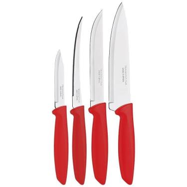 Imagem de Conjunto de Facas Tramontina Plenus, Cabo Vermelho, Inox, 4 Peças