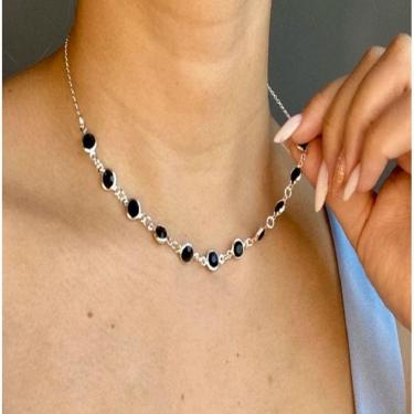 Imagem de Colar Choker Tiffany Ponto de Luz Pedras Cristais Folheado a Prata gargantilha Prateado Tifany Tendência Moda Feminina