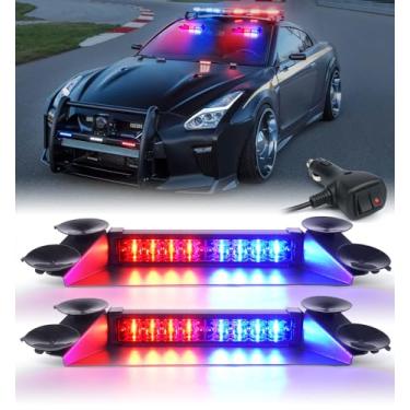 Imagem de LUMENIX Luzes LED de emergência estroboscópicas de alumínio, viseira de para-brisa frontal, aviso de segurança, aviso de trânsito, luz intermitente dividida para polícia, policial, patrulha, veículos,