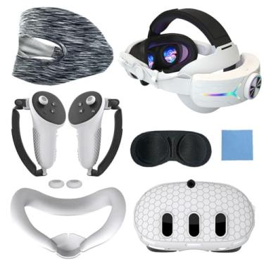Imagem de Conjuntos 8 em 1 Conjunto de capa protetora RGB Light Bateria Head Strap VR Cover Face Cover Controller Grips Cover Lens Protector Joystick Covers Eye Mask para Meta Quest 3/864