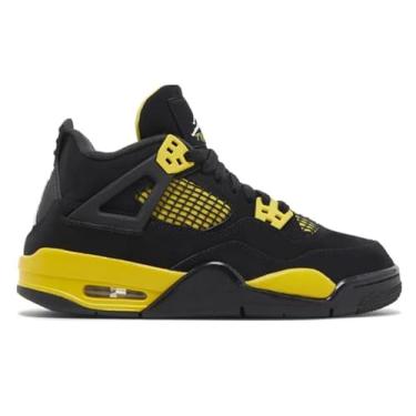 Imagem de Air Jordan 4 Retro - 308497 106, Preto/branco-amarelo, 4.5 Big Kid