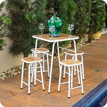 Imagem de Conjunto De Mesa E 4 Bancos Branco P/Área Externa Jardim