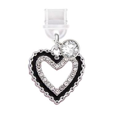 Imagem de ELISE & FONDA TP373 Tipo-C porta de carregamento USB plugue antipoeira pequeno cristal amor coração charme celular para iPhone 15/Samsung/OnePlus/Xiaomi/oppo telefones Android (preto), approx..1.9 cm