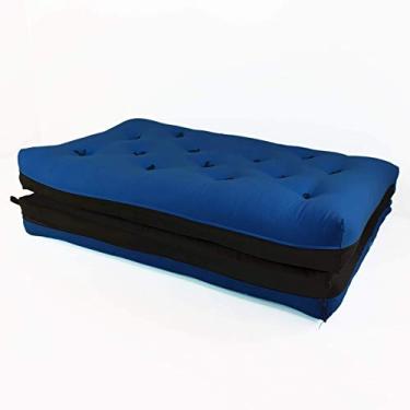 Imagem de Futon Japonês Casal Dobrável Sofa Cama Azul Royal/Preto