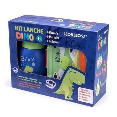 Imagem de Kit Lanche Dino Garrafa Plastica 500Ml + Marmita 700Ml - Caixa C/ 1 Kit Leoeleo