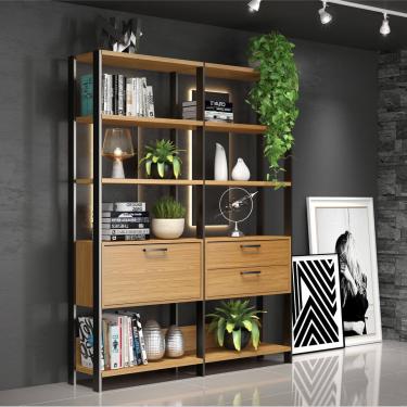 Imagem de Estante 2 Torres Industrial com 2 Gavetas 144 Cm 100% MDF Freijó Preto Fosco Dalla Costa