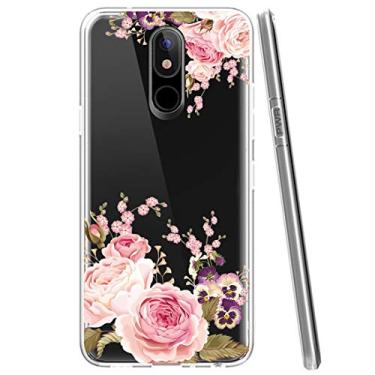 Imagem de Ueokeird Capa de telefone para LG Aristo 4 Plus/Escape Plus/Arena 2/Tribute Royal/Journey LTE/K30 2019/X320, capa fina à prova de choque transparente flexível TPU floral (flor rosa
