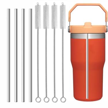 Imagem de Canudo de substituição de metal adequado para Stanley Iceflow 590 ml, canudo reutilizável de aço inoxidável com 4 peças de escova de limpeza compatível com Stanley IceFlow Flip 590 ml Tumbler