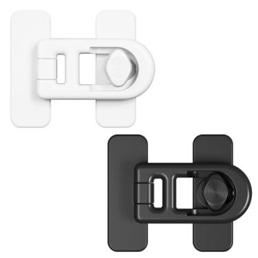 Imagem de RecDec Pacote com 2 fechaduras para bebês à prova de geladeira, gatos, cães, crianças, trava de segurança com interruptor giratório, trava à prova de adesivo para gavetas de armário, porta de forno,