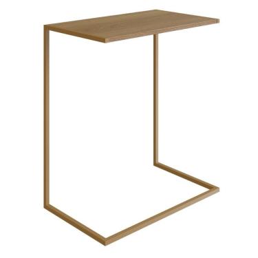 Imagem de Mesa Lateral Apoio Sofá p/ Notebook Artesano 58 cm (Larg) MDP Hanover Base Aço Carbono Dourado