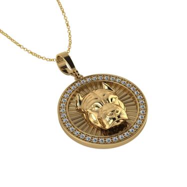 Imagem de Colar Medalhão Pitbull Masculino de Moeda Antiga