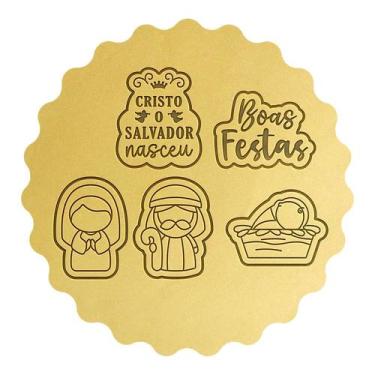 Imagem de Kit 5 Cortadores Menino Jesus Maria José Frase Cristo - DOCE IMPRESSO,