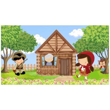 Imagem de Painel de Lona Chapeuzinho Vermelho Casa da Vovó Caçador e Lobo - Fabr