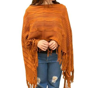 Imagem de Poncho Feminino Kimono Tricô Mousse Com Detalhe de Franja - SP/CXX, Ca