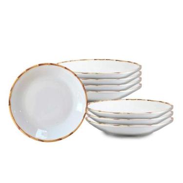 Imagem de Jogo 12 Pratos Fundos Borda de Bambu 24cm 1ª Linha Scalla