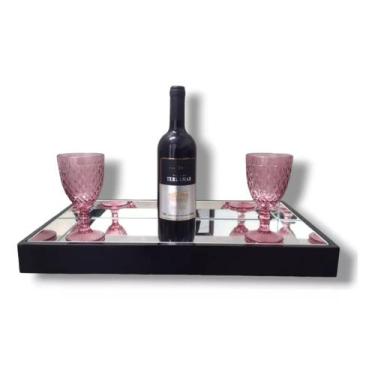 Imagem de Bandeja Espelhada Pintura Laca Para Decorar Sala Taças Bar Preta - JID