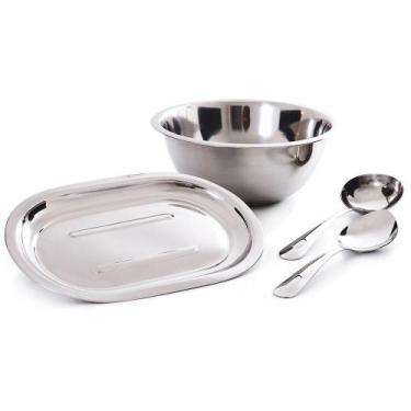 Imagem de Conjunto de Pote Bandeja Concha e Colher Inox - Wincy Casa