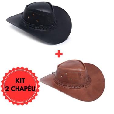 Imagem de KIT 2 Chapéu Texano  Masculino Em Couro Legítimo Country Cowboy - Seve