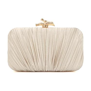 Imagem de Freie Liebe Bolsa clutch feminina para noite bolsa plissada com corrente para festa de casamento, Dourado, Small