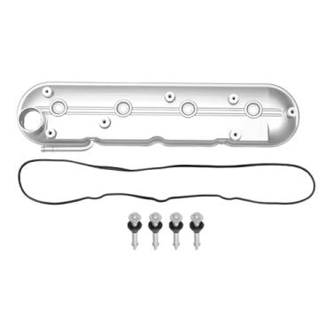 Imagem de Partuto Tampa da válvula do motor nº 12607722 Tampa do balancim da válvula do lado direito para GMC Envoy 2009 Liga de alumínio tom prateado com parafuso de vedação