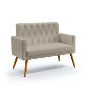 Imagem de Poltrona Namoradeira Estofada Vega Com Rodapé e Capitonê Bege Aradecor