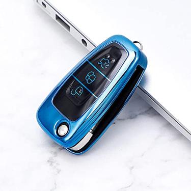 Imagem de WSWJDW TPU Car Key Case Cover Keychain Ring Key Bag, apto para Ford Focus 2 3 MK3 ST RS Ecosport Kuga Escape Fiesta Fold C-Max S-Max Mondeo, Azul