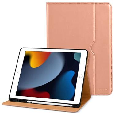 Imagem de DTTO Capa para iPad 9ª/8ª/7ª geração de 10,2 polegadas 2021/2020/2019, capa fólio de couro premium com suporte para Apple Pencil - despertar/hibernar automático e vários ângulos de visualização, ouro