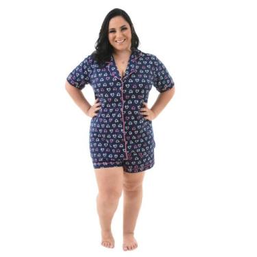 Imagem de Pijama Feminino Americano Plus Size  - Prikéta Pijamas, Coração azul m