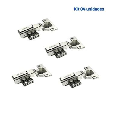 Imagem de Kit 4 Dobradiça Caneco Reta C/Pistão S/Clic Calço H0 Níquel - SOPRANO