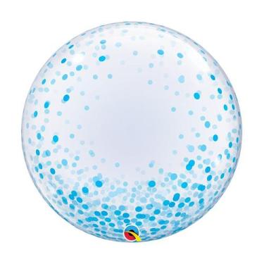 Imagem de Balão Bubble 24'' Decorado Pontos de Confete Azul - 1 unidade - Qualat