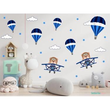 Imagem de adesivo de parede ursos aviadores e balões tamanho p - Adesivos Kigrud