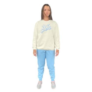 Imagem de Conjunto de Moletom Feminino Blusa Sem Capuz e Calça Jogger Estampado 