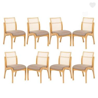 Imagem de Kit 8 Cadeiras de Madeira Estofada para Mesa de Jantar Lisboa Linho Ma