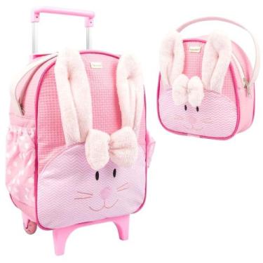 Imagem de Kit Mochila Feminino Masculino Infantil Carrinho Rodinha Com Lancheira