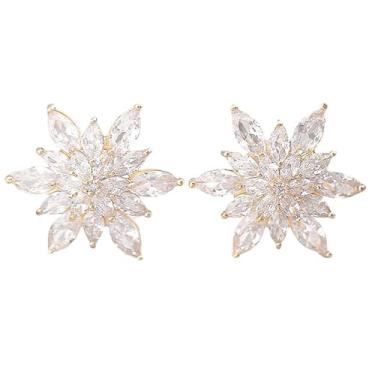 Imagem de QLUYCKW Brincos de cristal explosão de flor elegante, hipoalergênico, grande, grande, brilhante, zircônia cúbica, strass, festa de casamento, formatura, bijuteria para mulheres, presente de