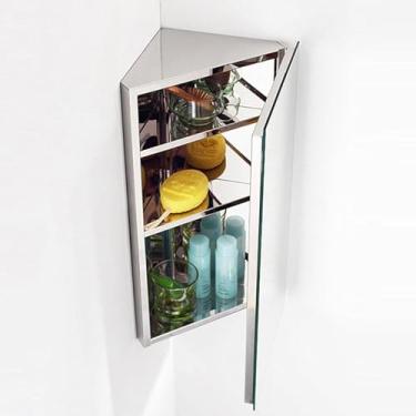 Imagem de Armário de canto com três prateleiras, armário de armazenamento de banheiro de porta única de aço inoxidável, armário de armazenamento de prateleira tripla suspenso, 600 x 300 x 180 mm