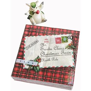 Imagem de Guardanapo de papel 40-ct 13x13 saudações ao Papai Noel, celebração de inverno, feliz Natal, guardanapo de jantar, coquetel de Natal, guardanapo vermelho bonito listrado para festa de brunch