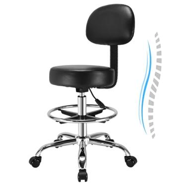 Imagem de Cadeira de escritório alta ajustável – Suporte ergonômico para as costas, cadeira de mesa em pé com almofada de couro mais grosso e anel de apoio para os pés ajustável, cadeira de mesa alta adequada