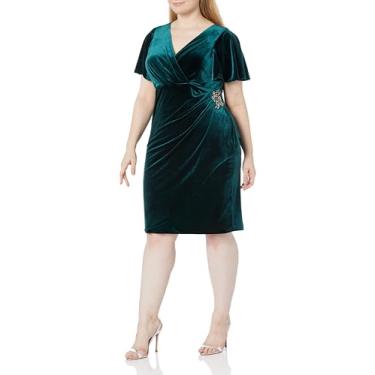 Imagem de S.L. Fashions Vestido feminino plus size curto de veludo enfeitado com bainha, Flutter da floresta, 23 Plus Size