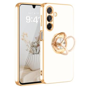 Imagem de Fingic Capa para celular Galaxy A16 5G [com suporte de anel de dedo giratório de 360°] Capa protetora à prova de choque à prova de choque com revestimento dourado brilhante, fina, antiderrapante,