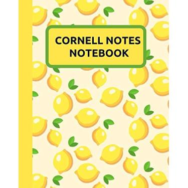 Imagem de Cornell notes notebook: Cute cornell note paper notebook | Yellow lemon leaf large college ruled lined journal for school and university