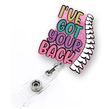 Imagem de Carretel de crachá engraçado retrátil para enfermeira, quiropraxia, trabalhador de saúde e estudante de enfermagem | Porta-crachá engraçado I've Got Your Back com clipe jacaré e cordão retrátil de