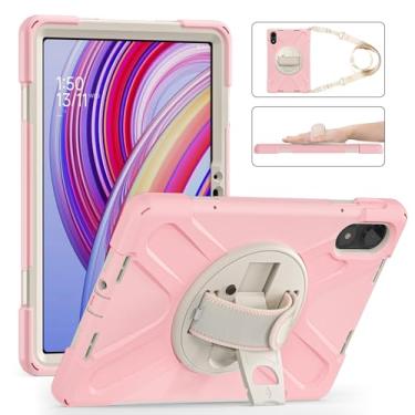 Imagem de GooodiDEAR Capa para Redmi Pad Pro 12.1, capa resistente à prova de choque Mi POCO Pad 12.1, suporte giratório de 360°, alça de ombro ajustável, proteção total, design de plugue contra poeira, rosa