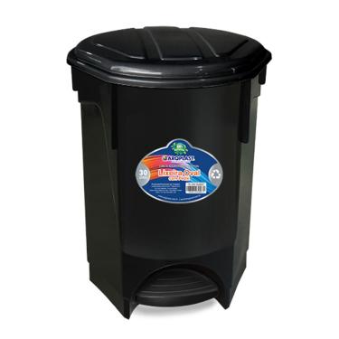 Imagem de Lixeira Oval Com Pedal Preta Desmontada 30 Litros Arqplast