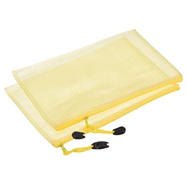 Imagem de YOKIVE Pacote com 3 sacos de malha com zíper, bolsos de arquivo de malha A4, bolsa de plástico para documentos, ótimo para armazenamento de viagens de eletrodomésticos de escritório (amarelo)
