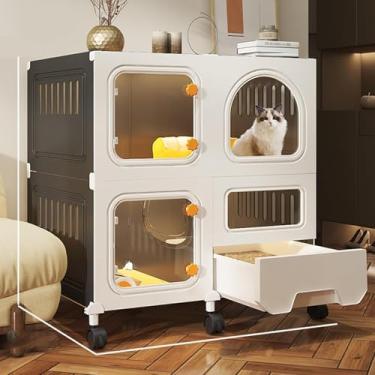 Imagem de Caixa para gatos, grande gaiola interna para gatos, cercadinho para gatos de 2/3 camadas, canil para gatos, fácil acesso superior/inferior de 2 portas, local de exercícios ideal para gatos, canil de