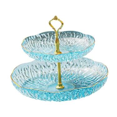 Imagem de Bandeja de bandeja de placa de frutas bandeja de bandeja multi -camadas pratos de servir cupcake stand para festa em casa entretenando fruta seca de, Azul, 2 Níveis