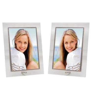 Imagem de Conjunto 2 Porta-Retratos Vidro Reto Prime Borda Prata 10x15 Vertical – Tuut
