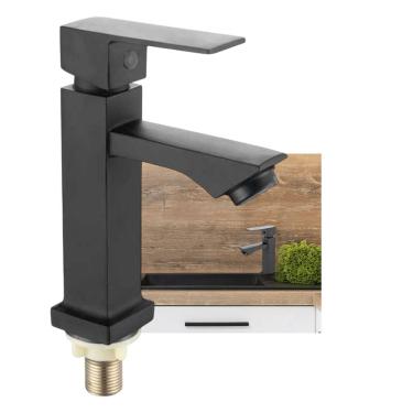 Imagem de Torneira Banheiro Luxo Monocomando Preto Pia Bancada Moderna Varanda Hotel Restaurante Lavabo